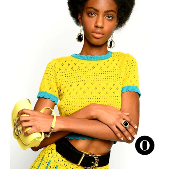 NWT PINKO Teal and Mustard Knit Short Sleeve Sweater Top XS - Picture 9 of 9